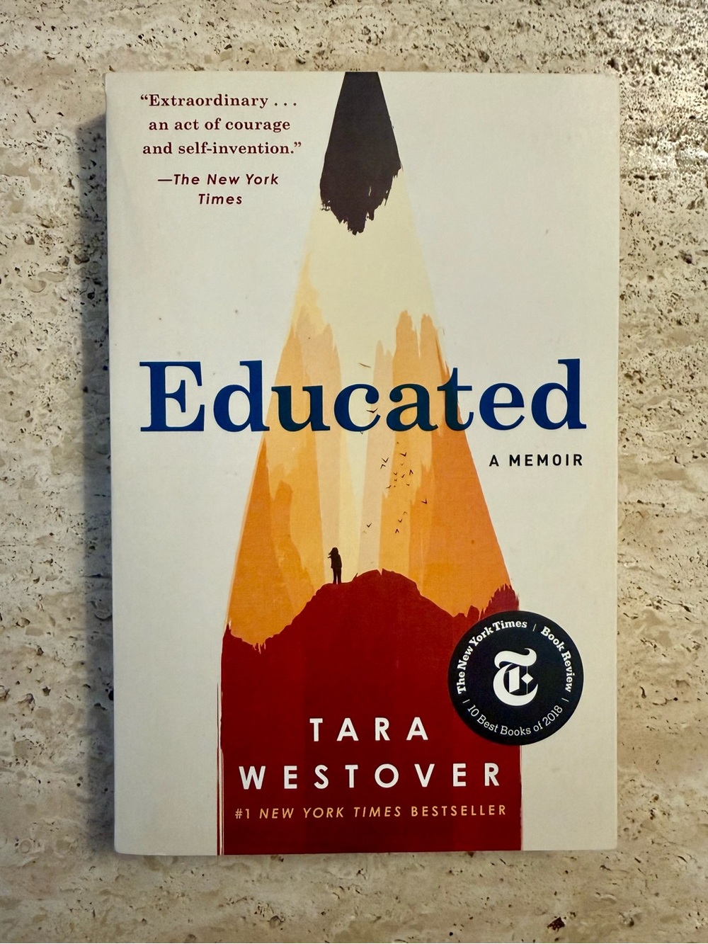 Educated by Tara Westover - White Cover with Orange & Red Mountain Art